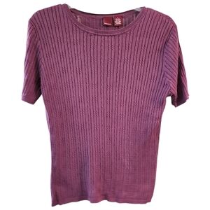 Merona Elegant Burgundy Ribbed Women's Short Sleeved Silk Blend Top - Size L